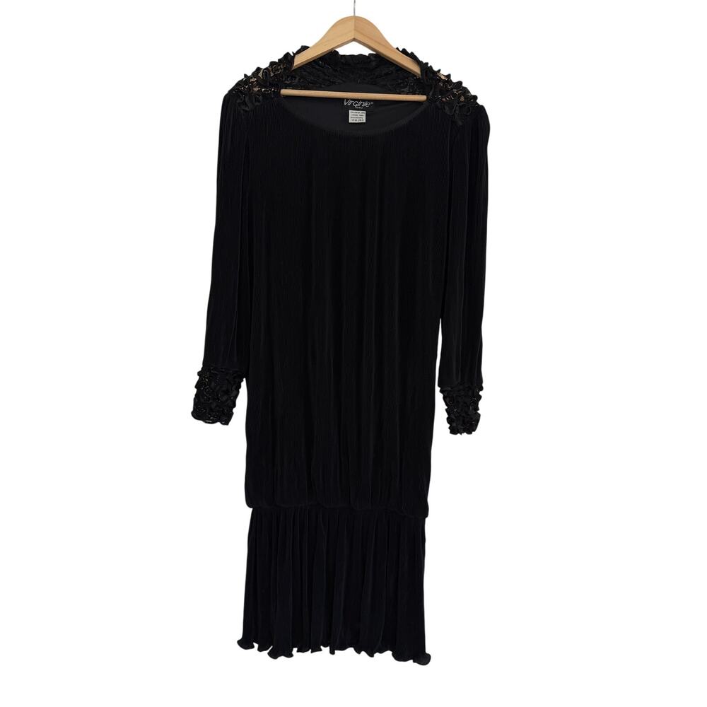 Virginie Paris Pleated Drop Waist Midi Dress Large READ Black Whimsigoth Grunge